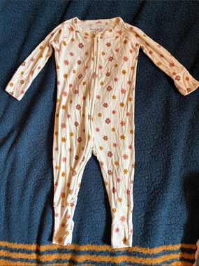 Brave little ones Cream Floral Ribbed Footie Pajamas with brown & Mustard Blooms